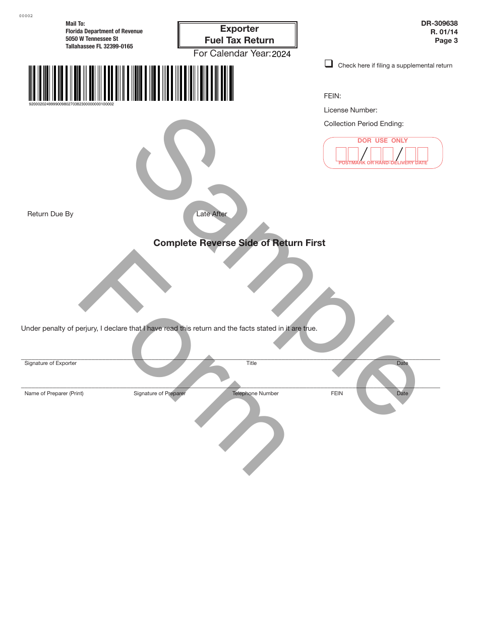 Form DR-309638 Exporter Fuel Tax Return - Sample - Florida, Page 3