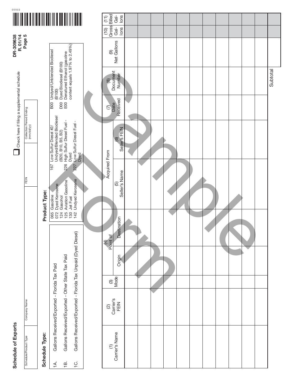 Form DR-309638 Exporter Fuel Tax Return - Sample - Florida, Page 5