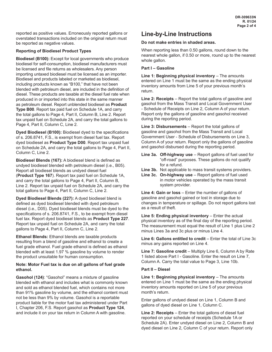Instructions for Form DR-309633 Mass Transit System Provider Fuel Tax Return - Florida, Page 2