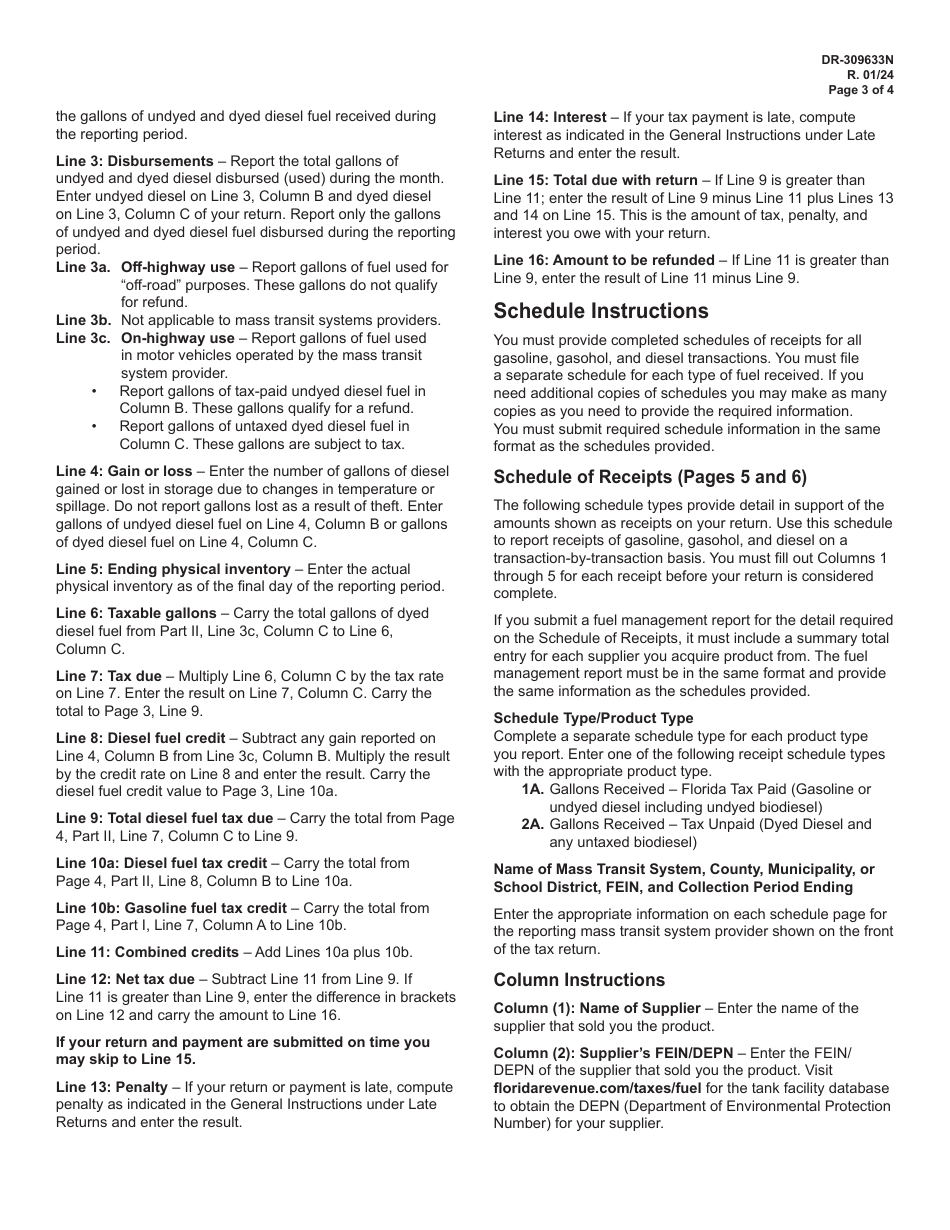 Instructions for Form DR-309633 Mass Transit System Provider Fuel Tax Return - Florida, Page 3