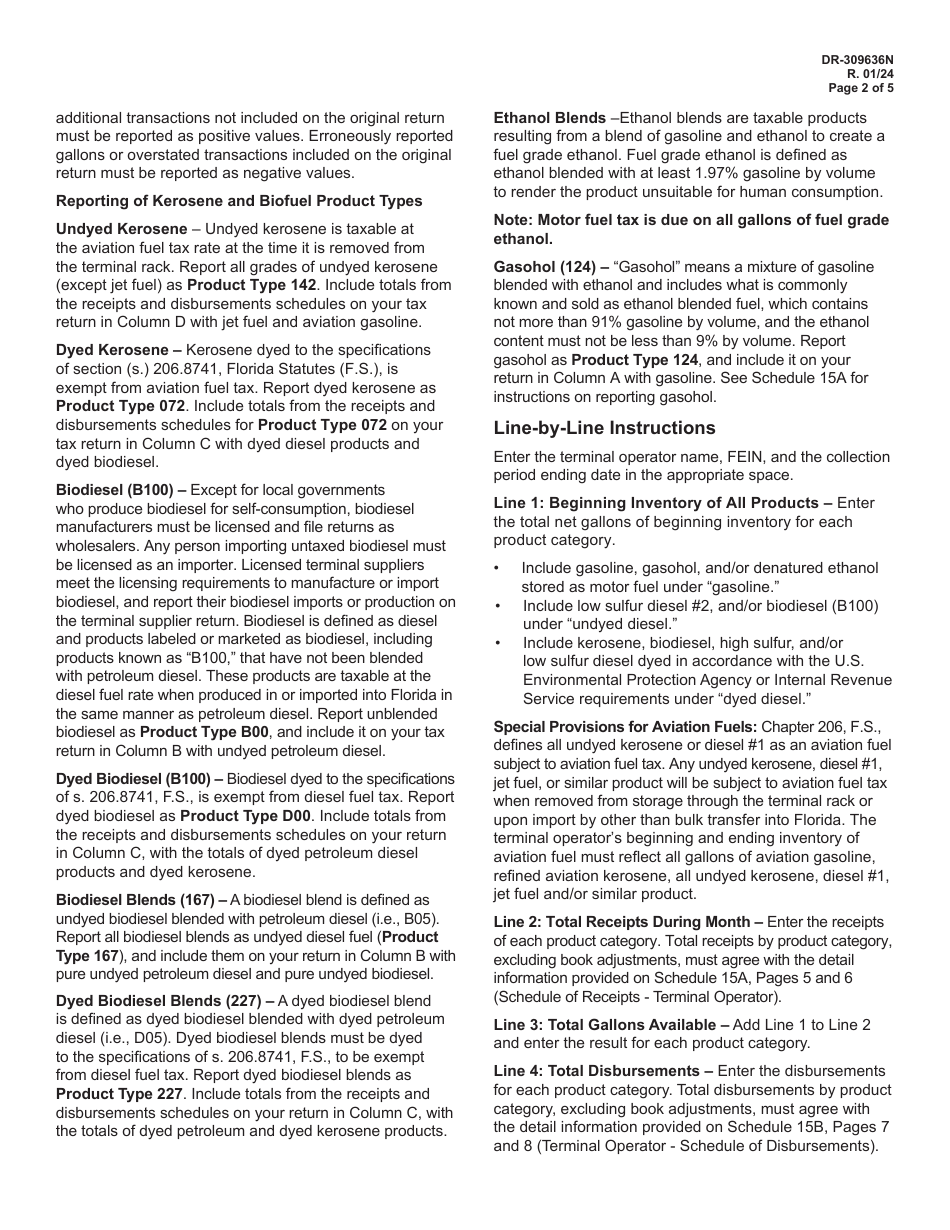 Instructions for Form DR-309636 Terminal Operator Information Return - Florida, Page 2