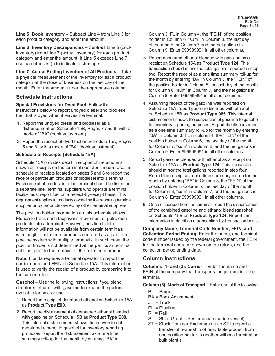 Instructions for Form DR-309636 Terminal Operator Information Return - Florida, Page 3