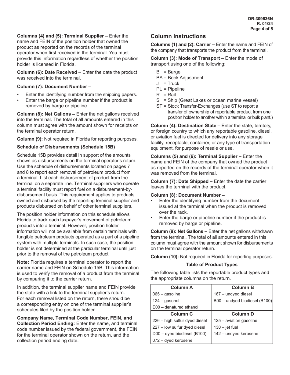Instructions for Form DR-309636 Terminal Operator Information Return - Florida, Page 4