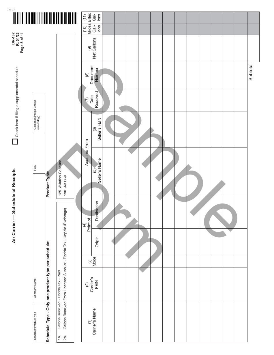 Form DR-182 Florida Air Carrier Fuel Tax Return - Sample - Florida, Page 5