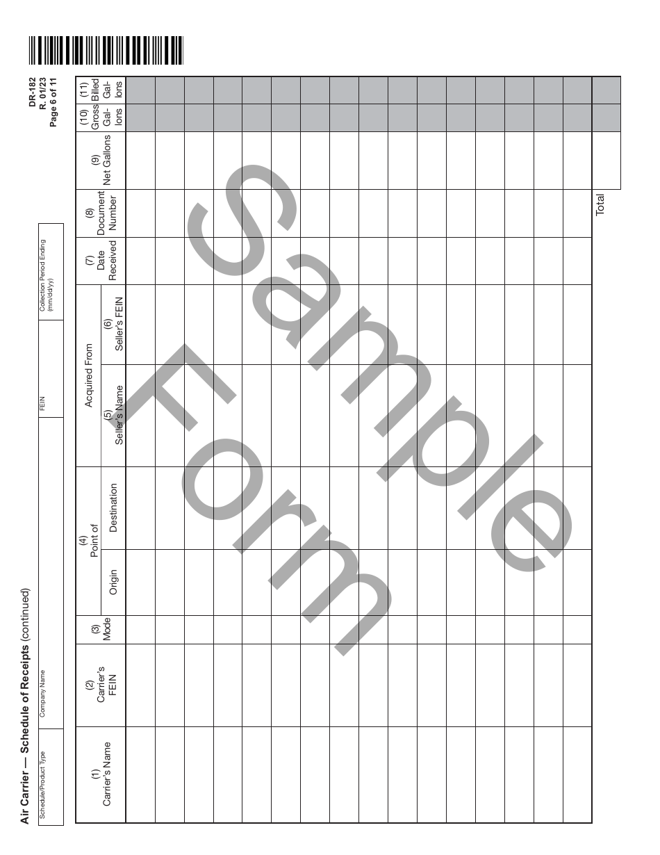 Form DR-182 Florida Air Carrier Fuel Tax Return - Sample - Florida, Page 6