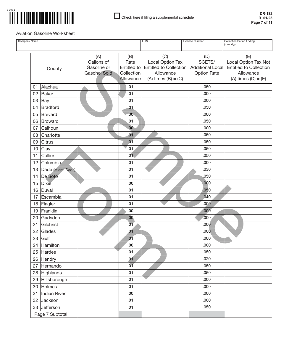 Form DR-182 Florida Air Carrier Fuel Tax Return - Sample - Florida, Page 7