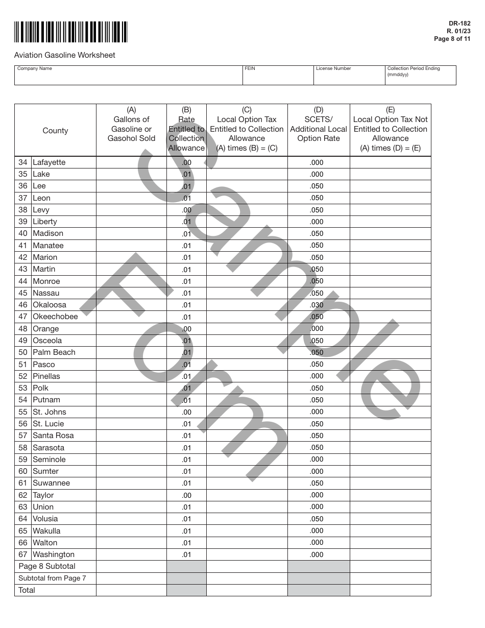 Form DR-182 Florida Air Carrier Fuel Tax Return - Sample - Florida, Page 8