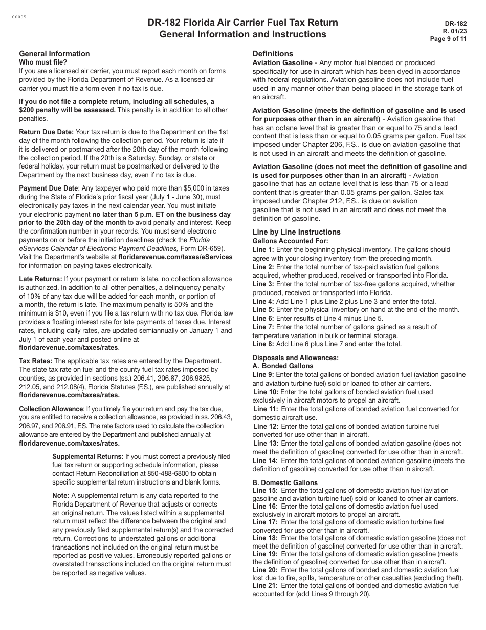 Form DR-182 Florida Air Carrier Fuel Tax Return - Sample - Florida, Page 9
