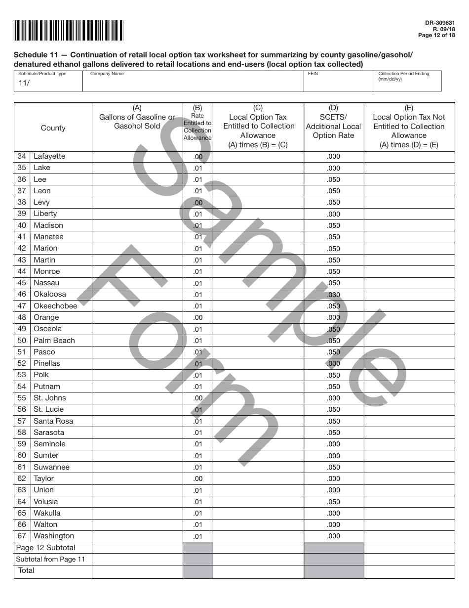 Form DR-309631 Terminal Supplier Fuel Tax Return - Sample - Florida, Page 12