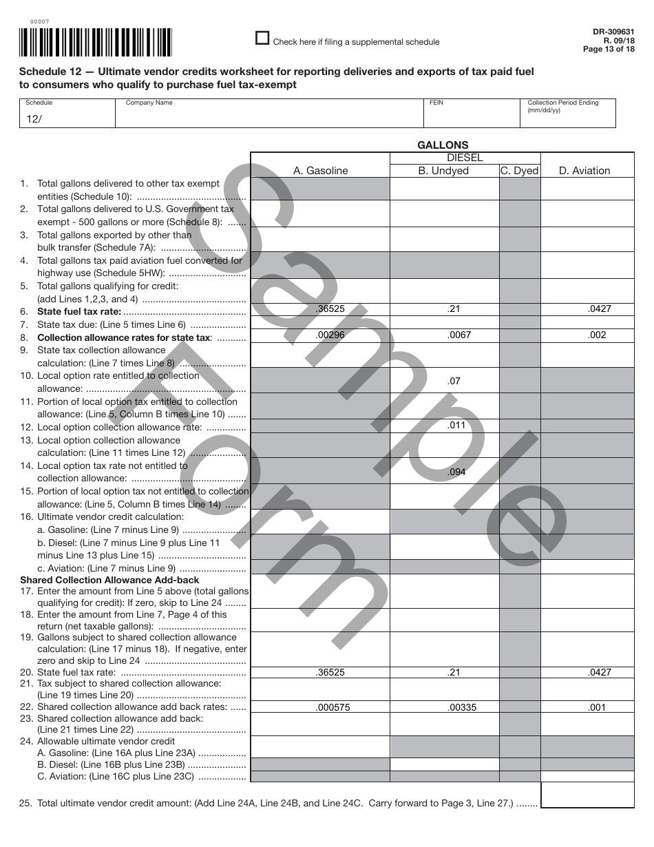 Form DR-309631 Terminal Supplier Fuel Tax Return - Sample - Florida, Page 13