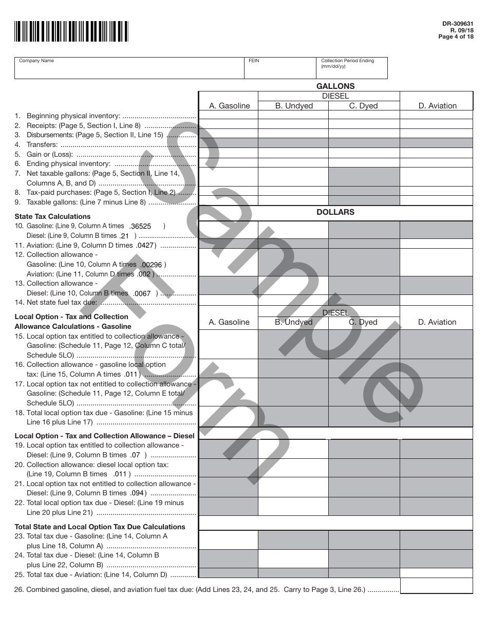 Form DR-309631 Terminal Supplier Fuel Tax Return - Sample - Florida, Page 4