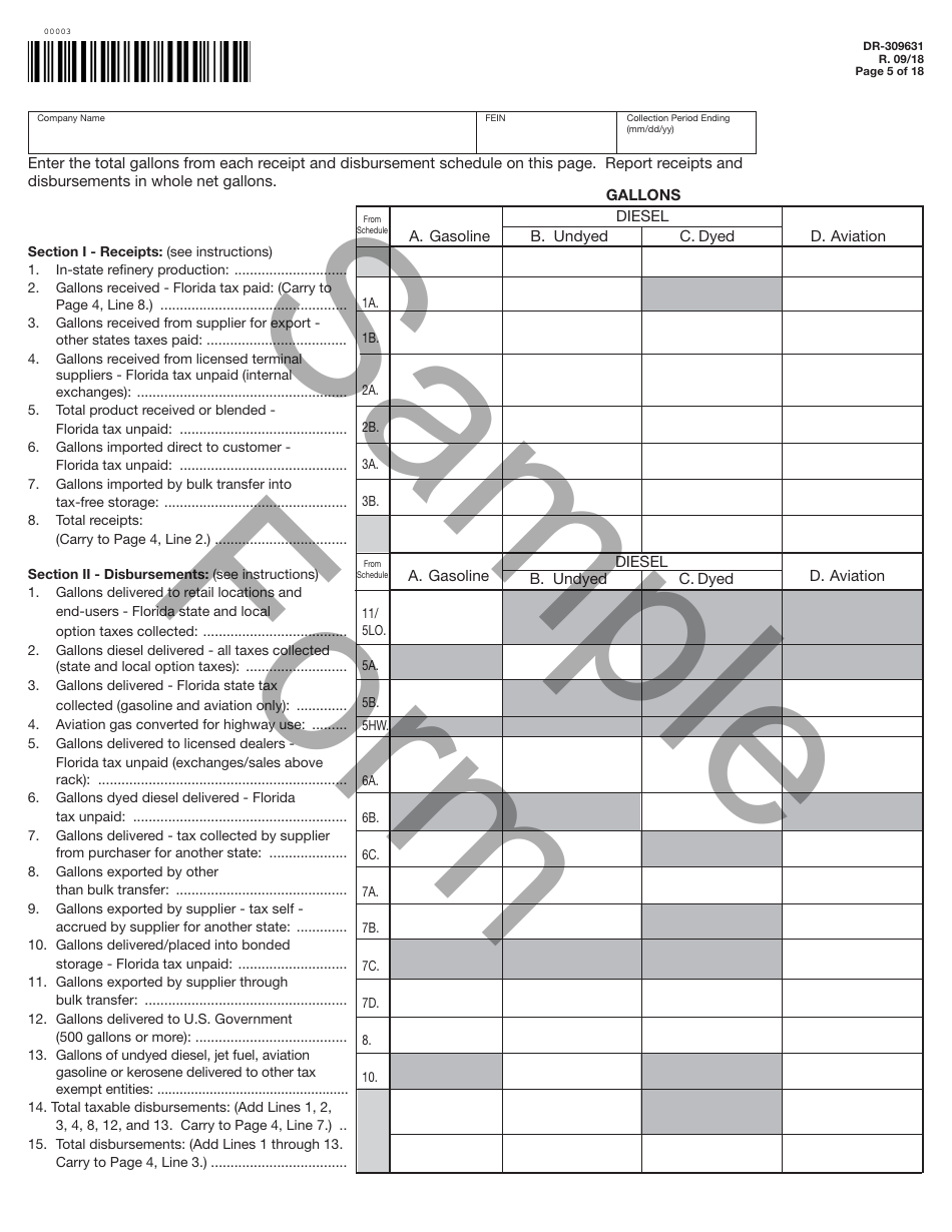 Form DR-309631 Terminal Supplier Fuel Tax Return - Sample - Florida, Page 5