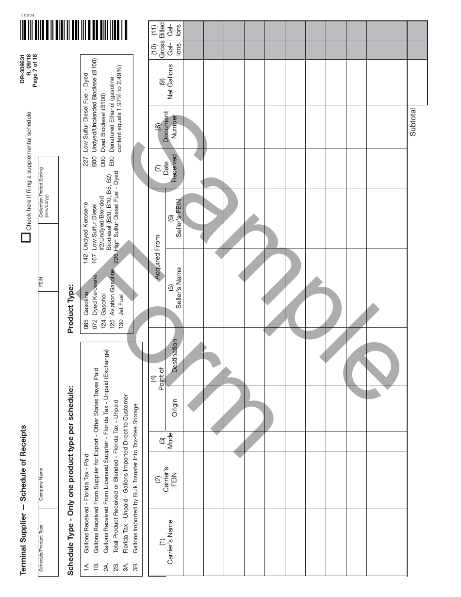 Form DR-309631 Terminal Supplier Fuel Tax Return - Sample - Florida, Page 7