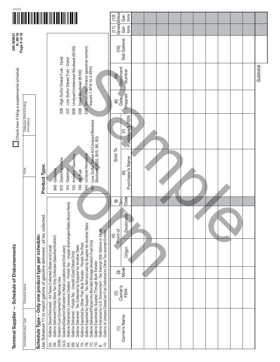 Form DR-309631 Terminal Supplier Fuel Tax Return - Sample - Florida, Page 9