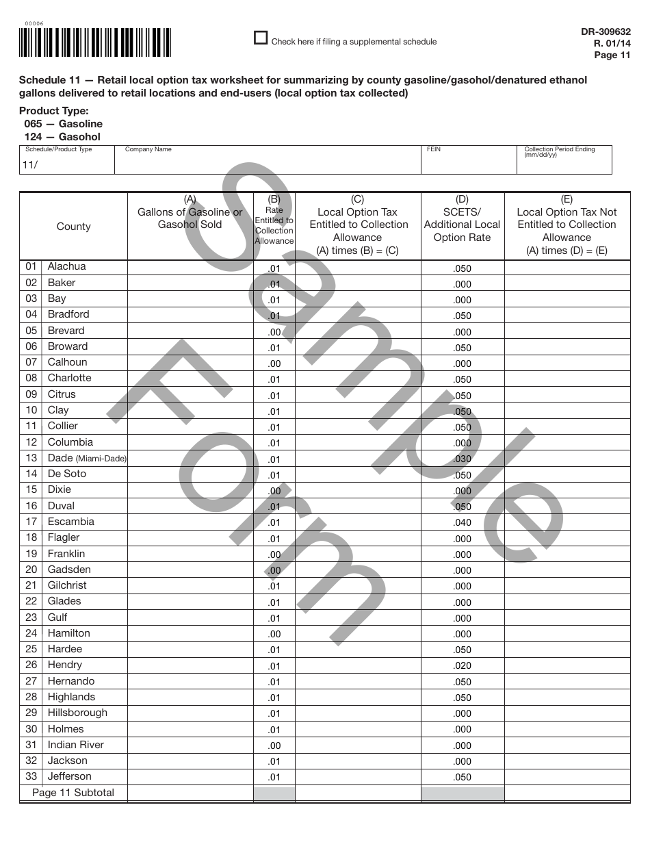 Form DR-309632 Wholesaler / Importer Fuel Tax Return - Sample - Florida, Page 11