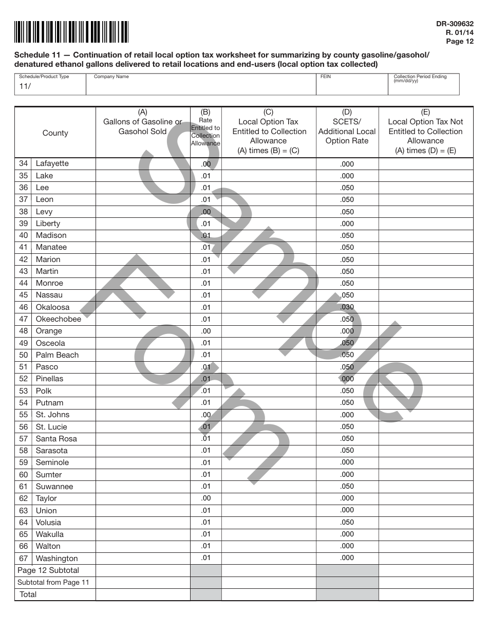 Form DR-309632 Wholesaler / Importer Fuel Tax Return - Sample - Florida, Page 12