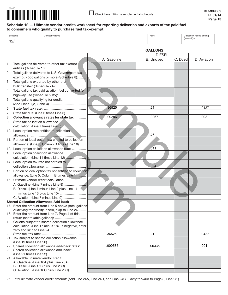 Form DR-309632 Wholesaler / Importer Fuel Tax Return - Sample - Florida, Page 13