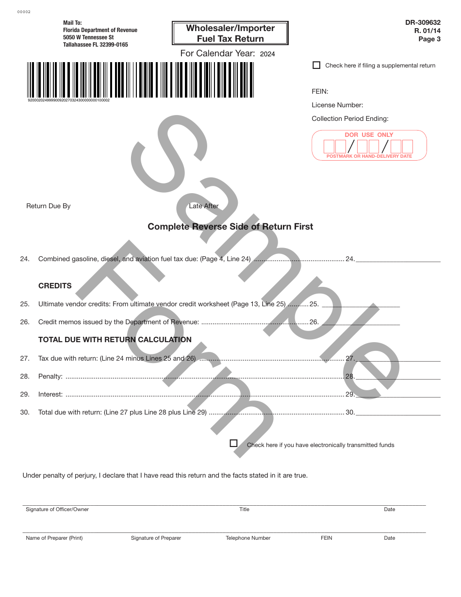 Form DR-309632 Wholesaler / Importer Fuel Tax Return - Sample - Florida, Page 3