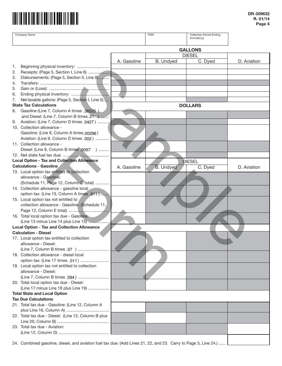 Form DR-309632 Wholesaler / Importer Fuel Tax Return - Sample - Florida, Page 4