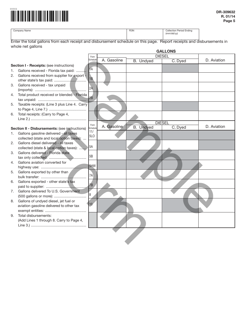 Form DR-309632 Wholesaler / Importer Fuel Tax Return - Sample - Florida, Page 5