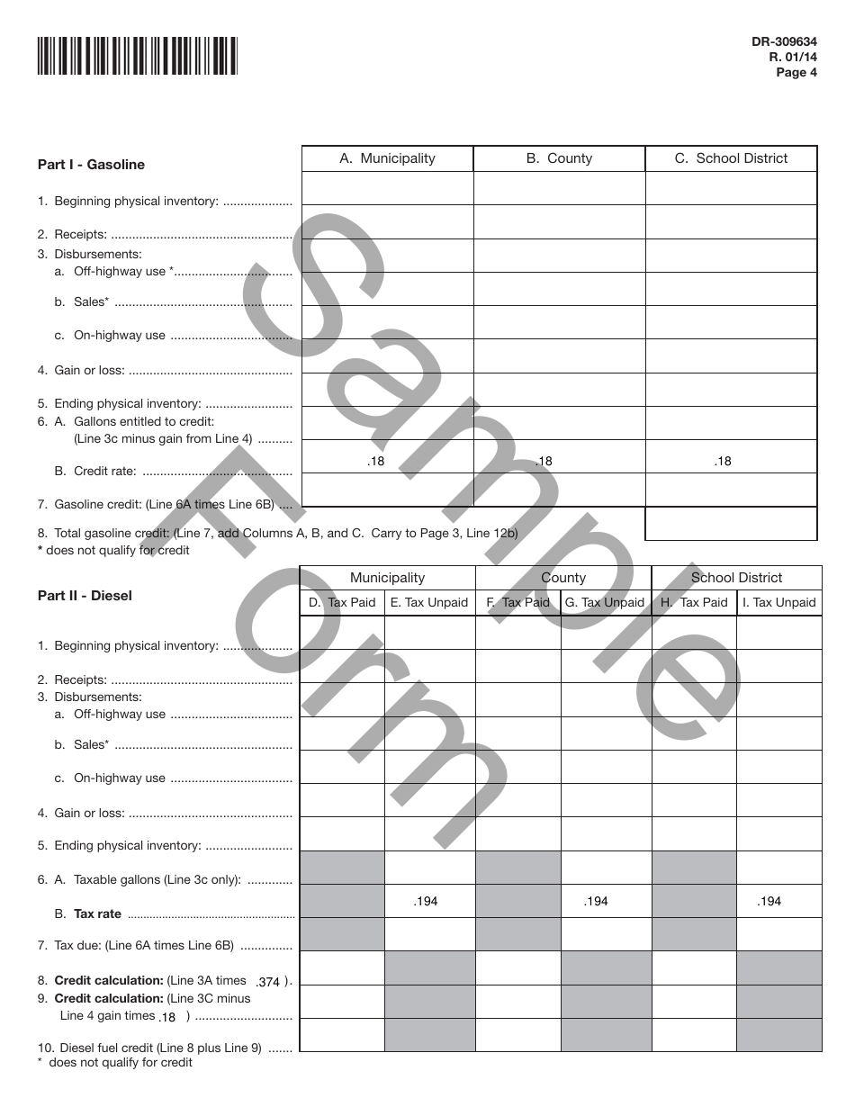 Form DR-309634 Local Government User of Diesel Fuel Tax Return - Sample - Florida, Page 4