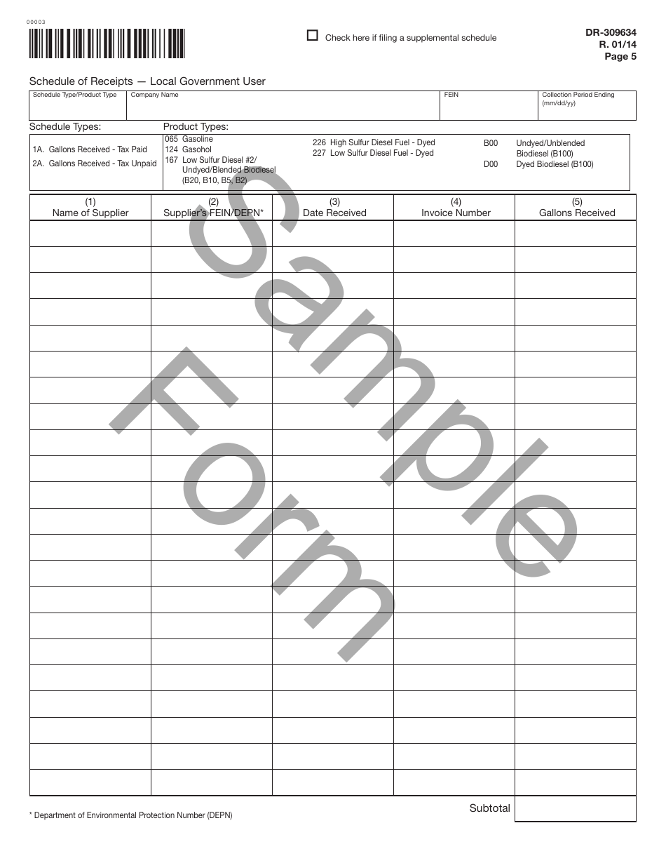 Form DR-309634 Local Government User of Diesel Fuel Tax Return - Sample - Florida, Page 5