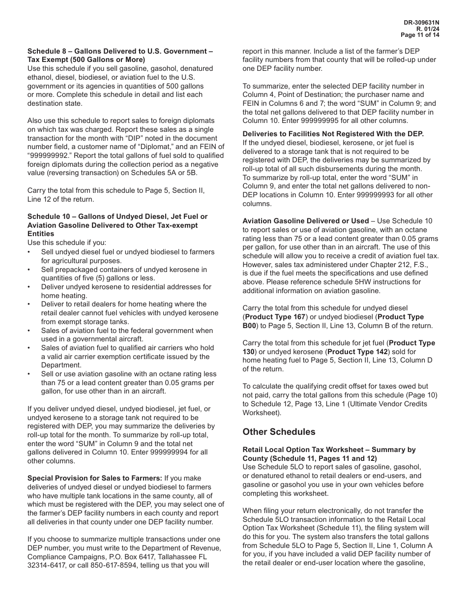 Instructions for Form DR-309631 Terminal Supplier Fuel Tax Return - Florida, Page 11