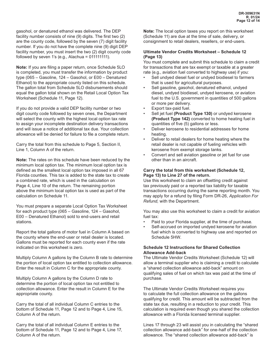Instructions for Form DR-309631 Terminal Supplier Fuel Tax Return - Florida, Page 12