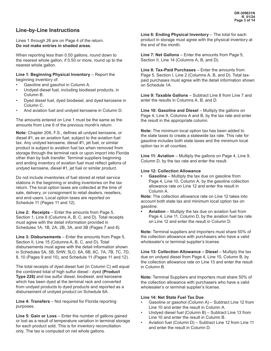 Instructions for Form DR-309631 Terminal Supplier Fuel Tax Return - Florida, Page 3