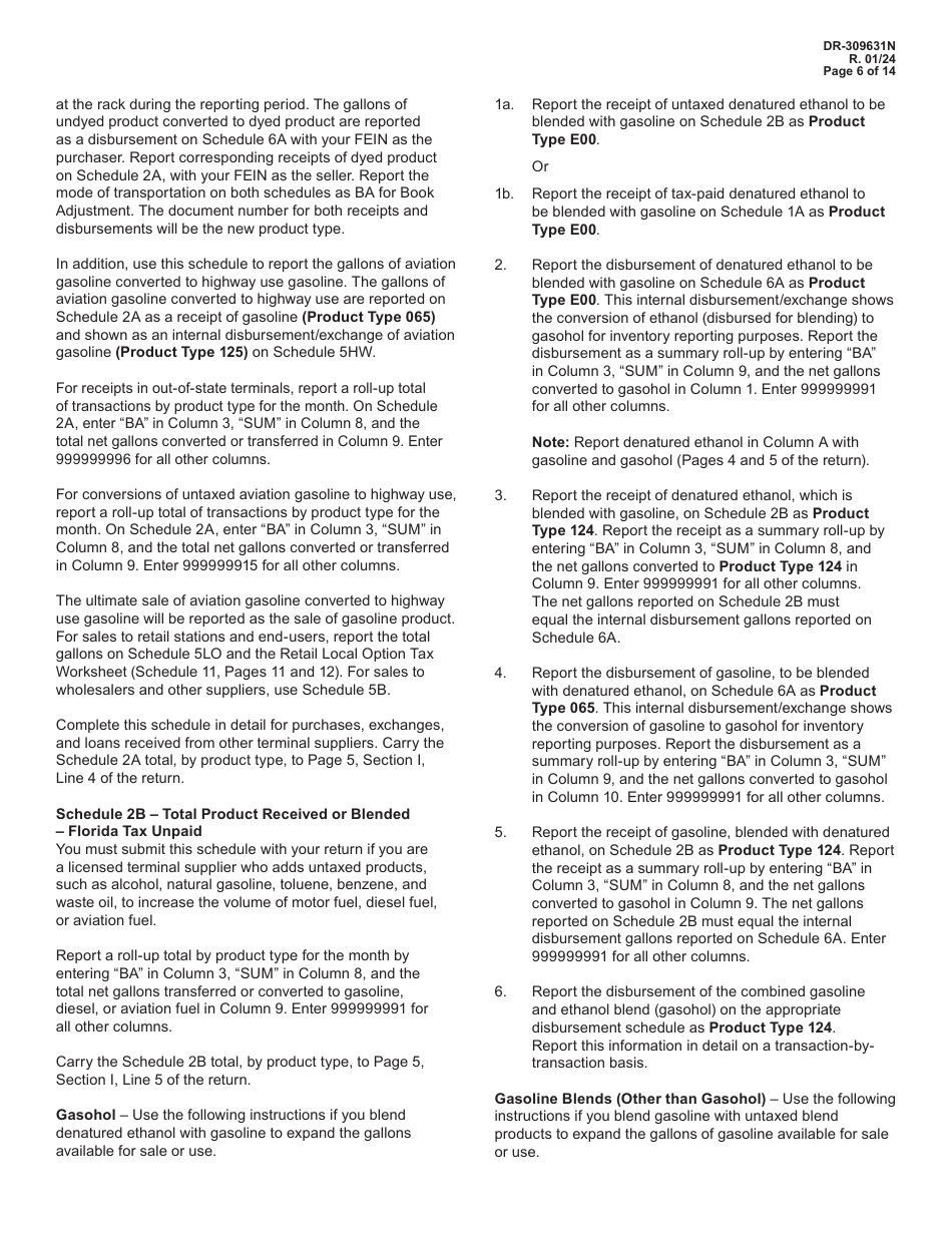 Instructions for Form DR-309631 Terminal Supplier Fuel Tax Return - Florida, Page 6