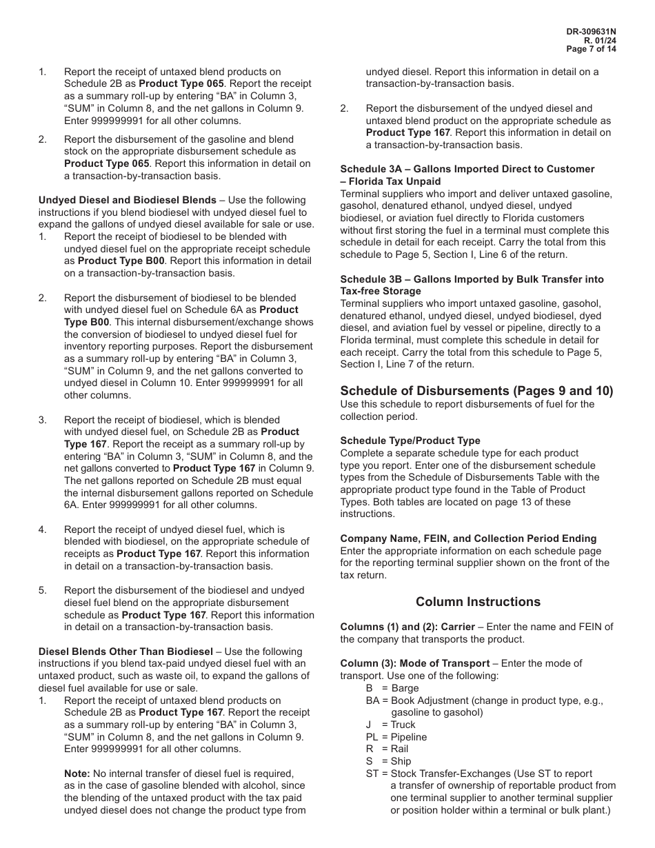 Instructions for Form DR-309631 Terminal Supplier Fuel Tax Return - Florida, Page 7