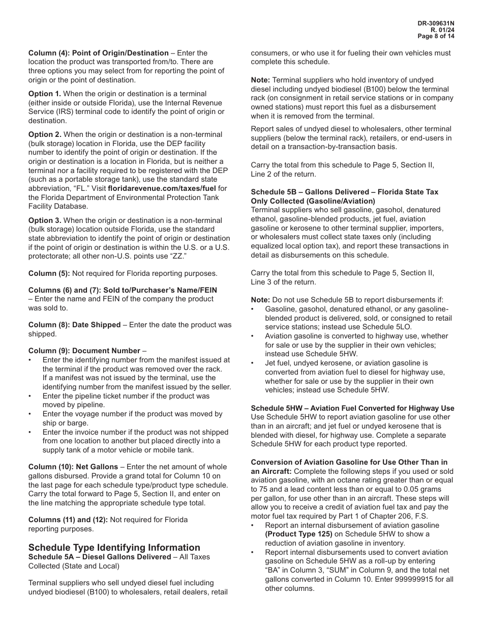 Instructions for Form DR-309631 Terminal Supplier Fuel Tax Return - Florida, Page 8