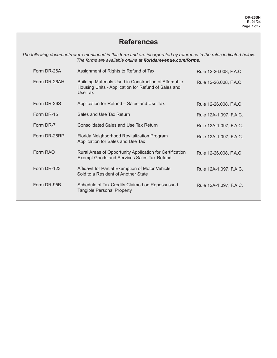 Instructions for Form DR-26S Application for Refund - Sales and Use Tax - Florida, Page 7