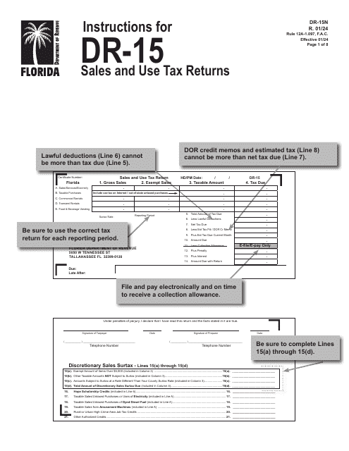 Instructions for Form DR-15 Sales and Use Tax Return - Florida
