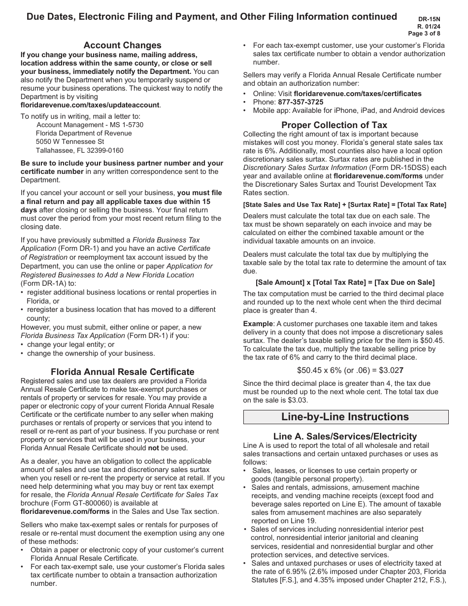 Instructions for Form DR-15 Sales and Use Tax Return - Florida, Page 3