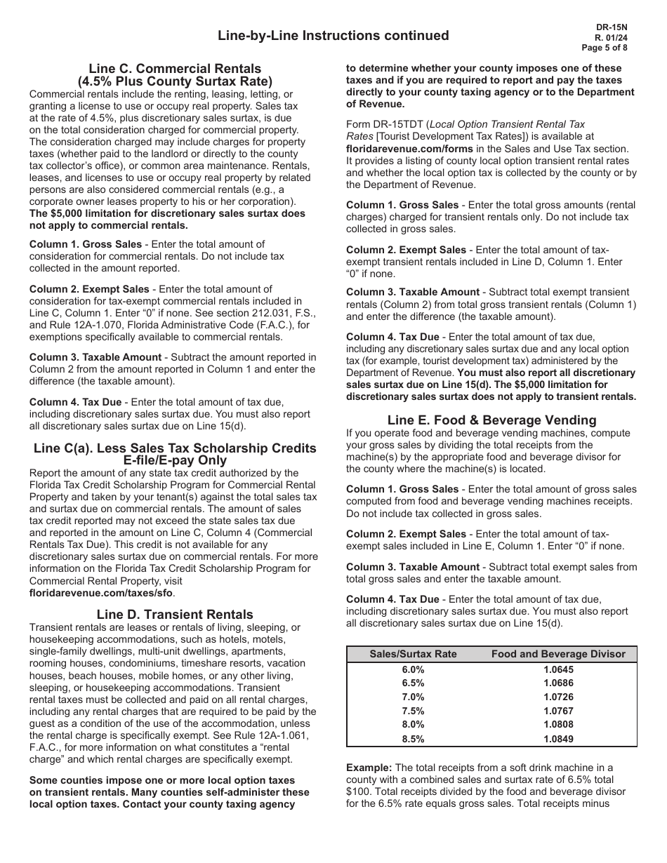 Instructions for Form DR-15 Sales and Use Tax Return - Florida, Page 5