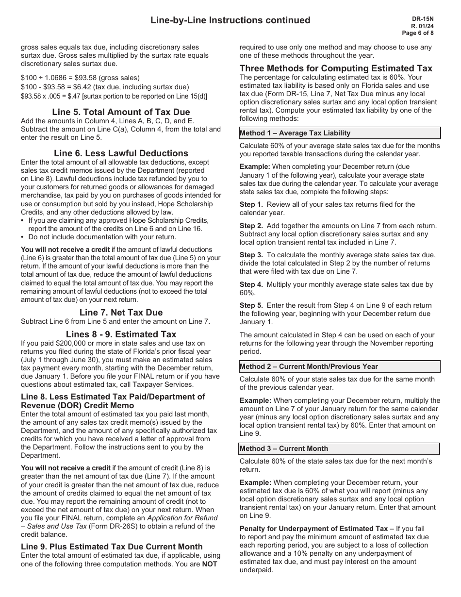 Instructions for Form DR-15 Sales and Use Tax Return - Florida, Page 6
