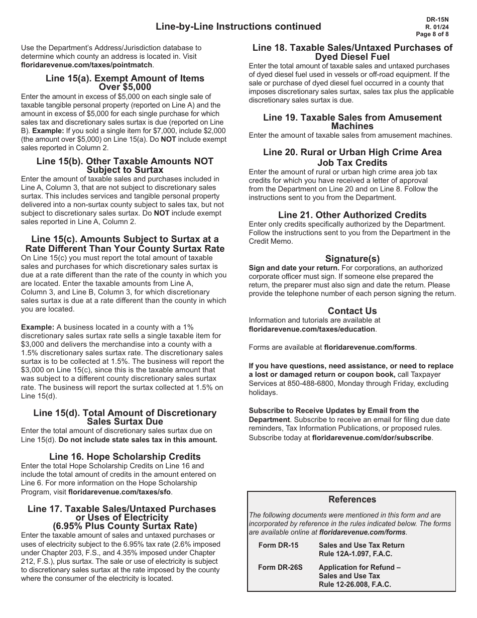 Instructions for Form DR-15 Sales and Use Tax Return - Florida, Page 8