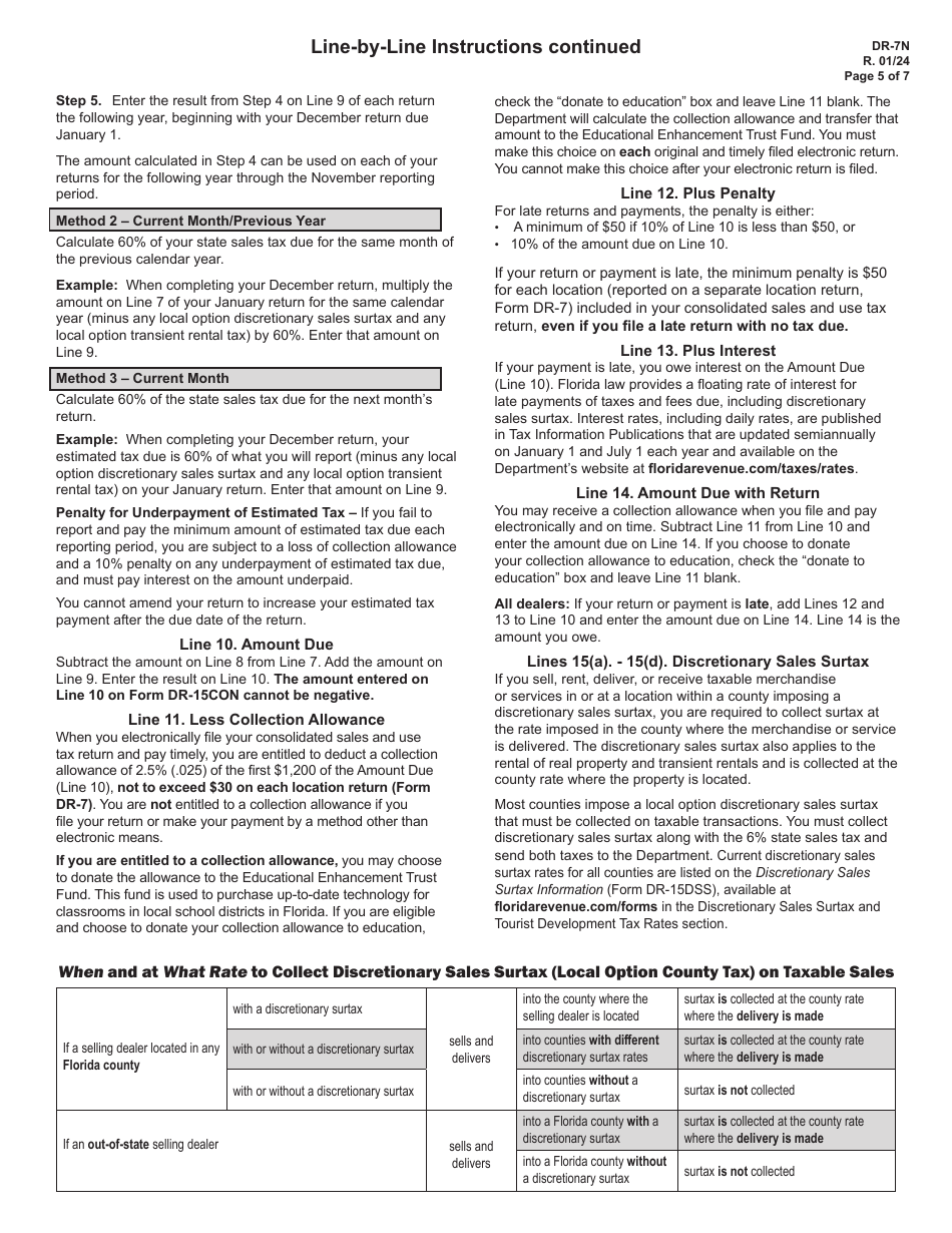 Instructions for Form DR-7, DR-15CON - Florida, Page 5