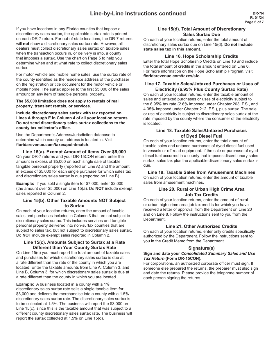 Instructions for Form DR-7, DR-15CON - Florida, Page 6