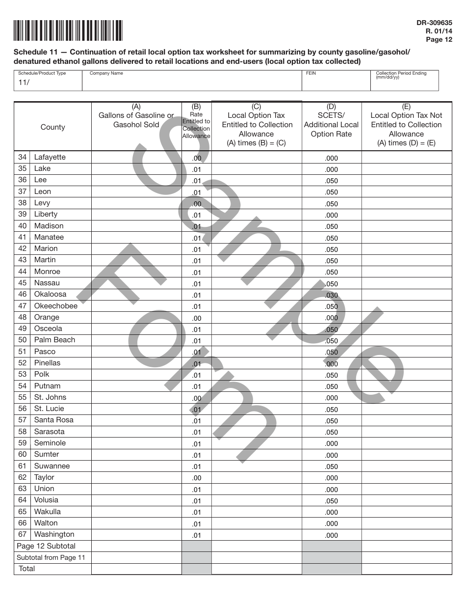Form DR-309635 Blender Fuel Tax Return - Sample - Florida, Page 12
