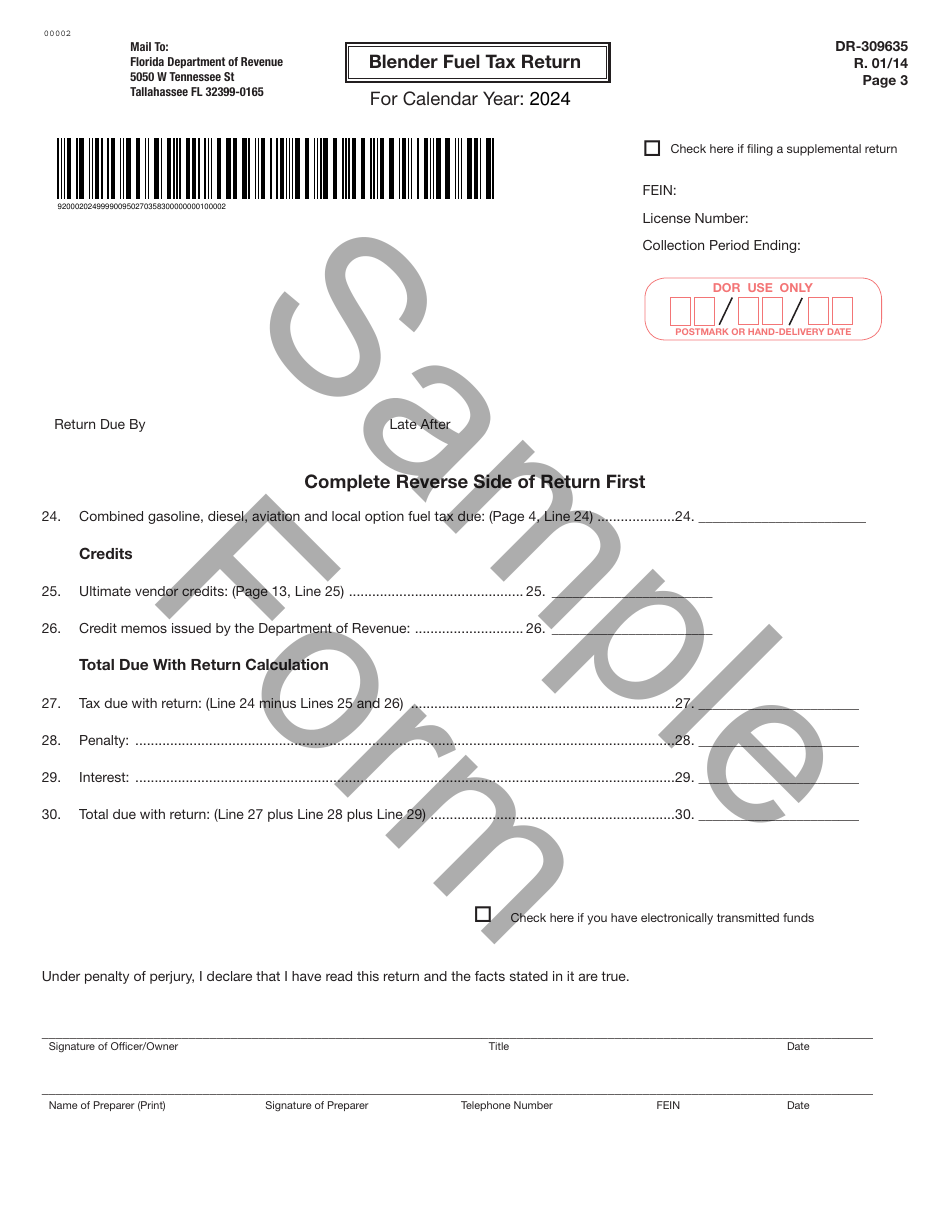 Form DR-309635 Blender Fuel Tax Return - Sample - Florida, Page 3