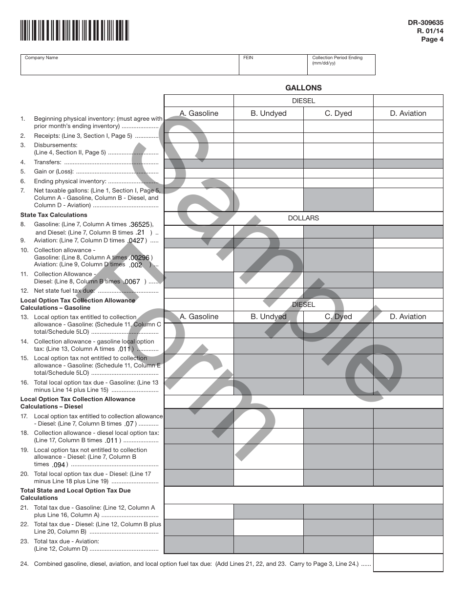 Form DR-309635 Blender Fuel Tax Return - Sample - Florida, Page 4