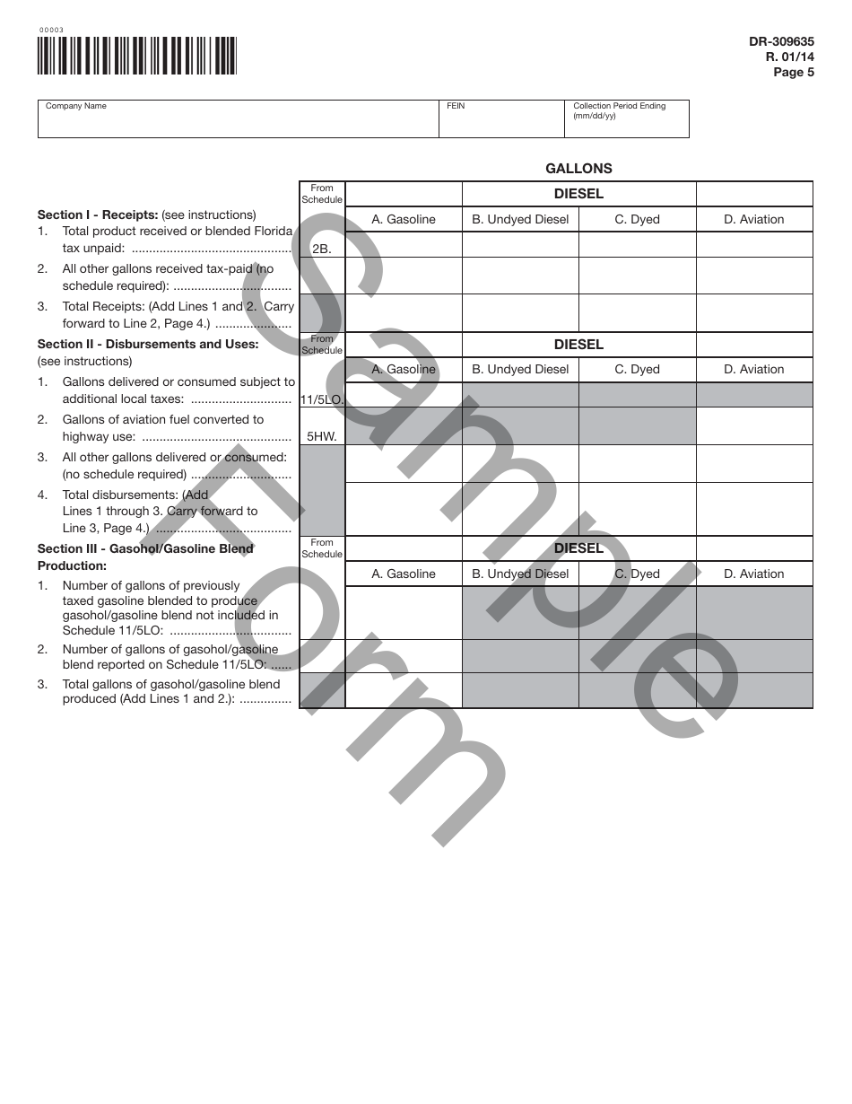 Form DR-309635 Blender Fuel Tax Return - Sample - Florida, Page 5