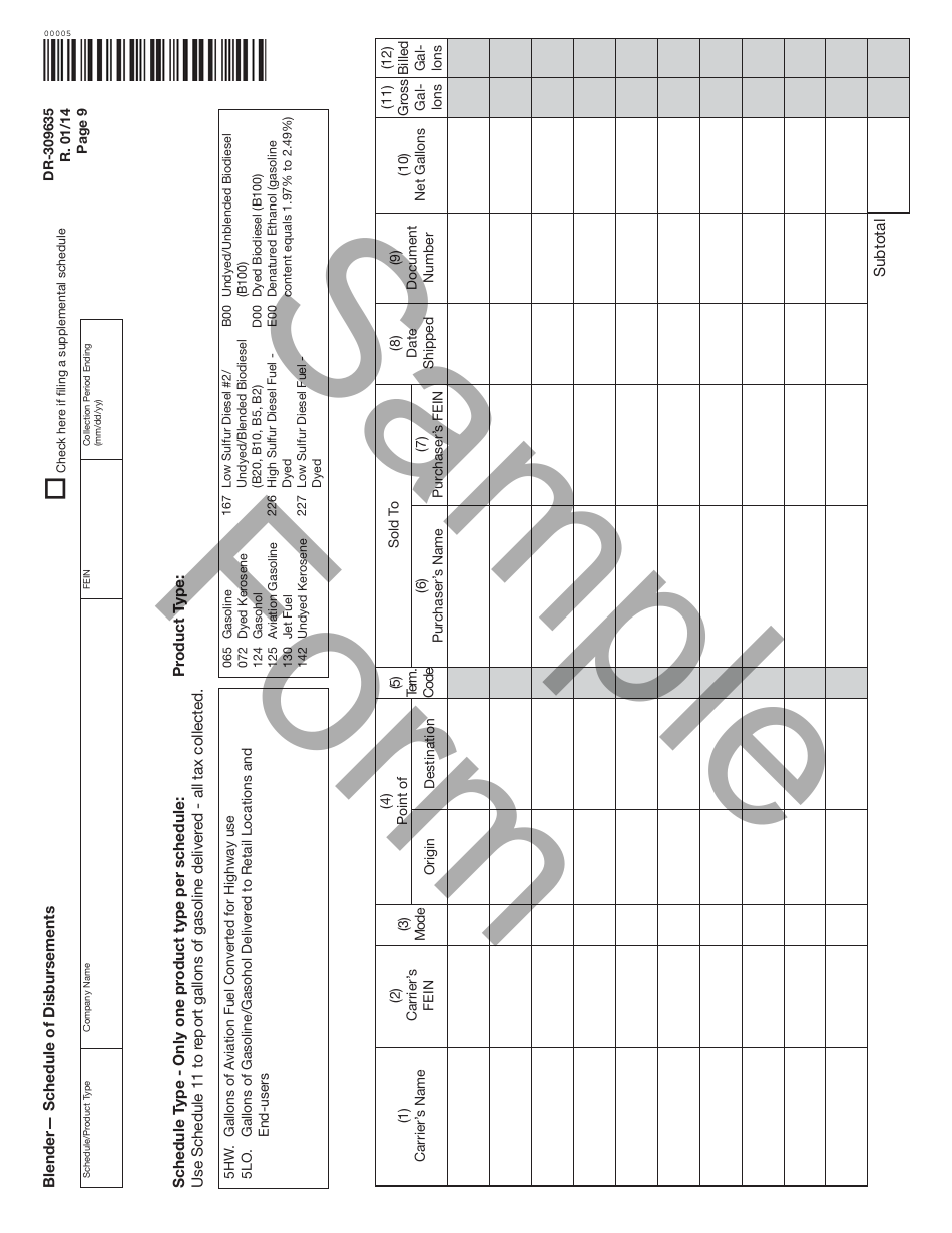 Form DR-309635 Blender Fuel Tax Return - Sample - Florida, Page 9