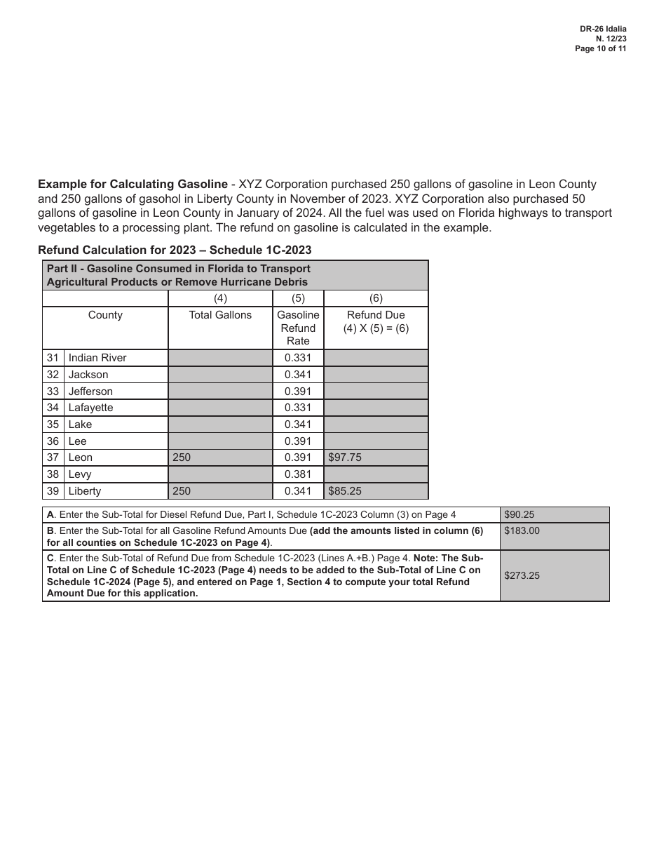 Form DR-26 IDALIA Application for Refund - Fuel Used for Agricultural Shipments or Hurricane Debris Removal - Florida, Page 10