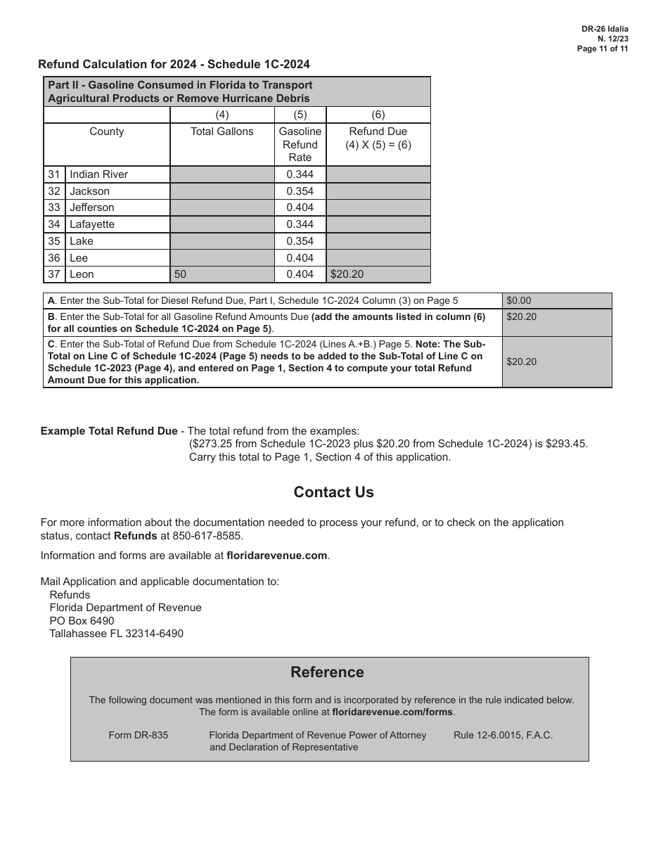 Form DR-26 IDALIA Application for Refund - Fuel Used for Agricultural Shipments or Hurricane Debris Removal - Florida, Page 11