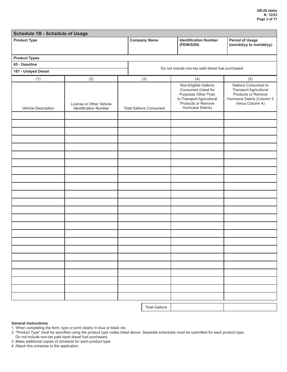 Form DR-26 IDALIA Application for Refund - Fuel Used for Agricultural Shipments or Hurricane Debris Removal - Florida, Page 3