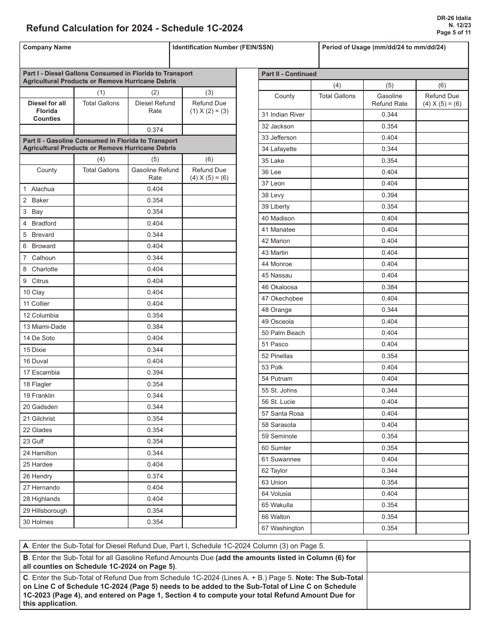 Form DR-26 IDALIA Application for Refund - Fuel Used for Agricultural Shipments or Hurricane Debris Removal - Florida, Page 5