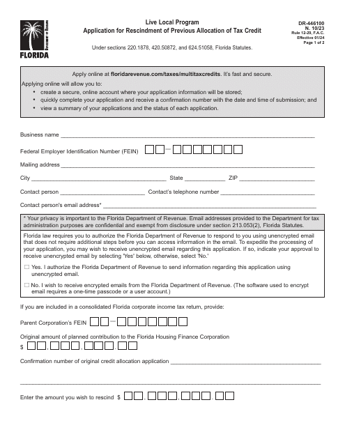 Form DR-446100  Printable Pdf